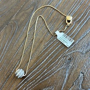 NWT Henri Bendel Antique Gold Crystal Pave Pendant 14k Necklace